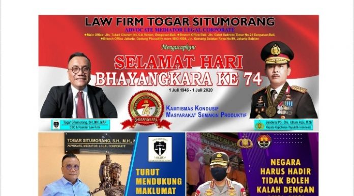 Selamat Hari Bayangkara ke-74, Panglima Hukum Togar Situmorang: Terima Kasih Polisi atas Pengabdianmu